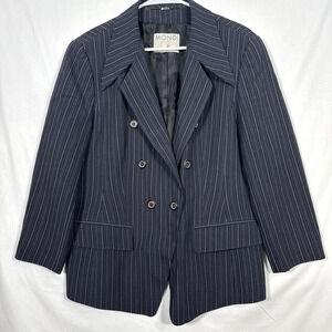 Vintage Mondi Pin Striped Lined Wool Blazer Women's Navy White Size-Description